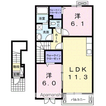 ロジュマングラシューＩ[2LDK/57.57m2]の間取図