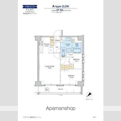 プラウドフラット墨田曳舟ディアージュ[2LDK/47.52m2]の間取図
