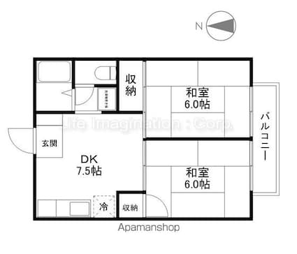 プレジール礒田[2DK/34.67m2]の間取図