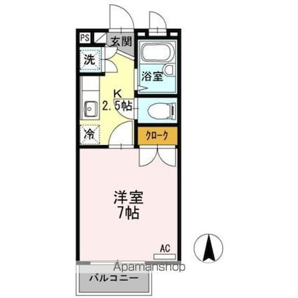 フラットコートＢ[1K/23.13m2]の間取図