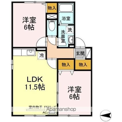 エスト筒井[2LDK/53.76m2]の間取図