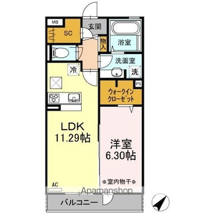 ボヌールメゾン[1LDK/45.84m2]の間取図