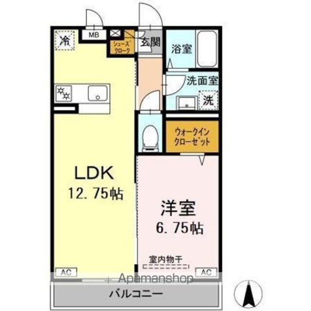 カレント上板橋[1LDK/44.6m2]の間取図