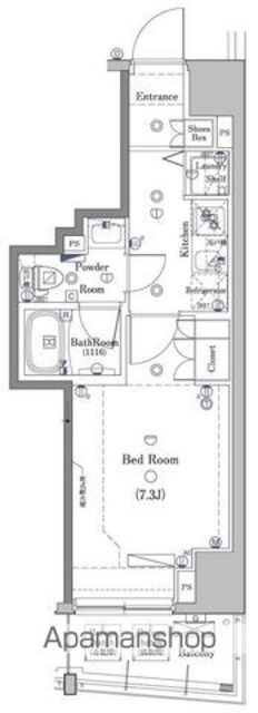 ＤＩＰＳ大山東町[1K/25.5m2]の間取図