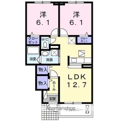 プラシード沖野[2LDK/56.47m2]の間取図