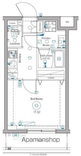 ＤＩＰＳ明大前[1K/25.41m2]の間取図