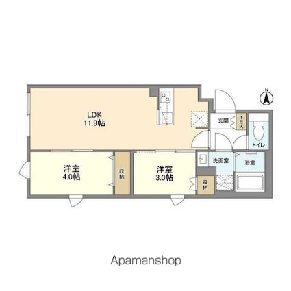 ウェルスクエア笹塚Ⅱ[2LDK/41.73m2]の間取図