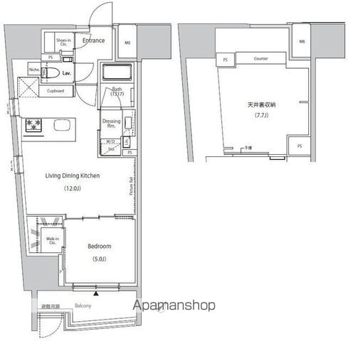 ザ・パークハビオ市ヶ谷ウエスト 101 ｜ 東京都新宿区市谷田町２丁目4（賃貸マンション1LDK・1階・45.68㎡） その2