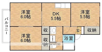 フロールＢ[3DK/54.67m2]の間取図