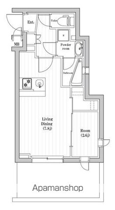 レジデンス東中野ガーデン[1DK/30.59m2]の間取図
