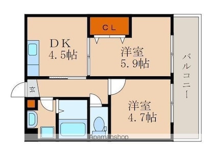 ゼフィールⅡ[2K/36.4m2]の間取図