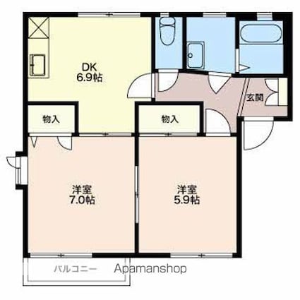 ディアスヤマーニＣ棟[2DK/47.28m2]の間取図