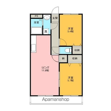 Ｙ＆Ｍサザン甲府[2LDK/54m2]の間取図