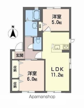 リヴェール西山　Ｃ棟[2LDK/52.54m2]の間取図
