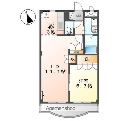 ガーデンハイム参番館[1LDK/45.63m2]の間取図