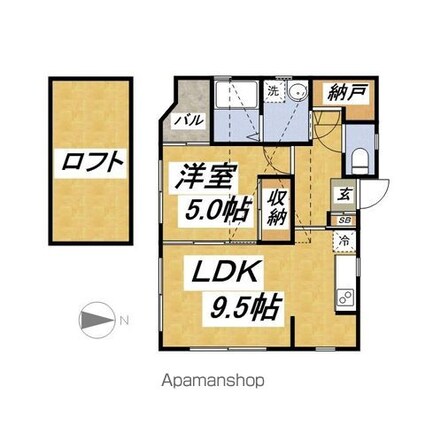 カーサオアシス[1LDK/39.05m2]の間取図