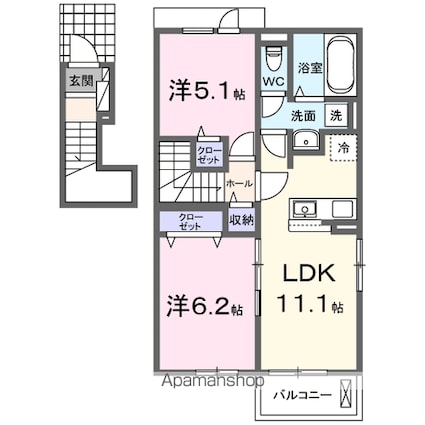 イーストブルー　Ⅱ[2LDK/54.02m2]の間取図