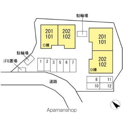 ローズコートＨＡＴＡＫＡ　Ｃ棟[2LDK/63.6m2]の配置図