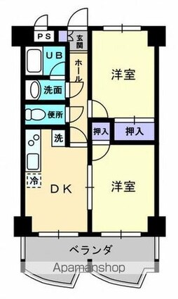 香川県高松市楠上町１丁目[2DK/43.74m2]の間取図