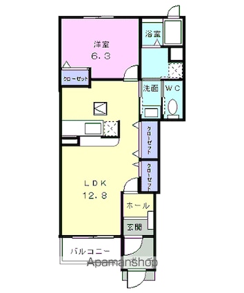 メゾン田園シャトーＢ館[1LDK/46.49m2]の間取図
