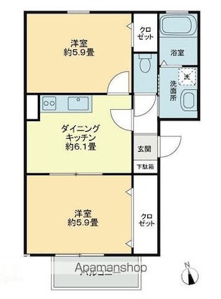 フォブールＤＭＣ・Ｄ[2DK/42.23m2]の間取図
