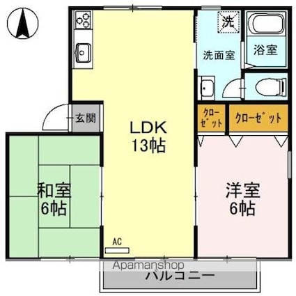 ベルシアＨ　Ⅰ棟[2LDK/53.82m2]の間取図