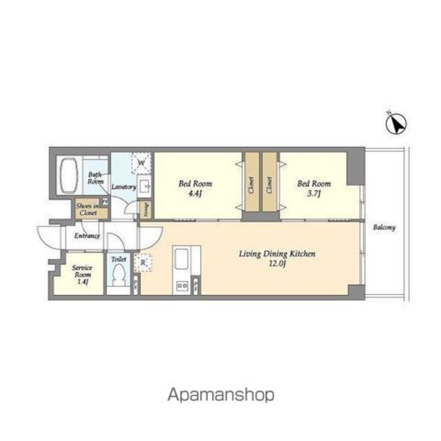 Ｔｈｅ　Ｇｒａｎｄ　Ｔｅｒｒａｃｅ　Ｗａｋａｂａｙａｓｈｉ[2SLDK/51.15m2]の間取図
