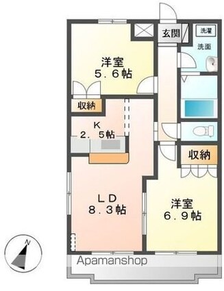 ブリューテ[2LDK/54m2]の間取図