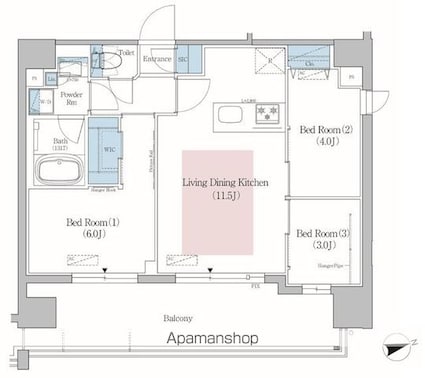 アーバネックス北上野[3LDK/53.85m2]の間取図