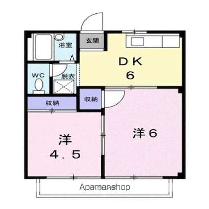 シティハイツ田辺[2DK/32.27m2]の間取図