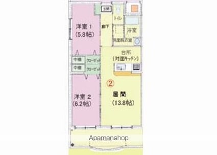 ブライムボォウレジデンス　Ｃ棟[2LDK/58m2]の間取図