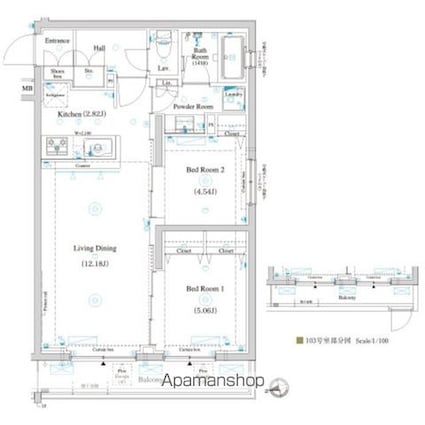 ラティエラ滝野川[2LDK/55.8m2]の間取図