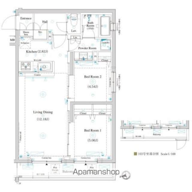 ラティエラ滝野川[2LDK/55.8m2]の間取図