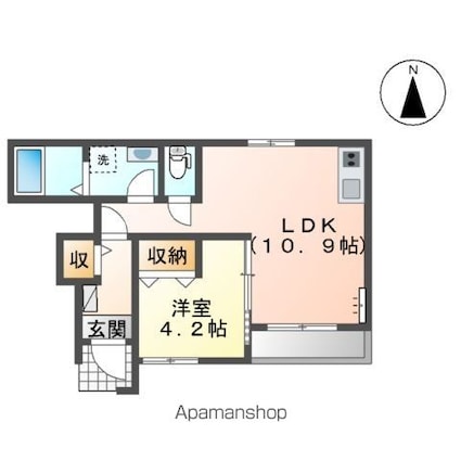 メルヴェール[1LDK/37.07m2]の間取図