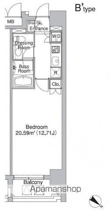 レジディア市ヶ谷Ⅱ[1K/35.19m2]の間取図