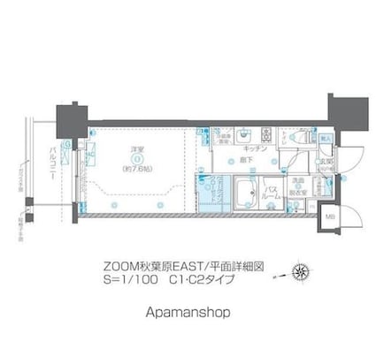 ＺＯＯＭ秋葉原ＥＡＳＴ[1K/25.64m2]の間取図