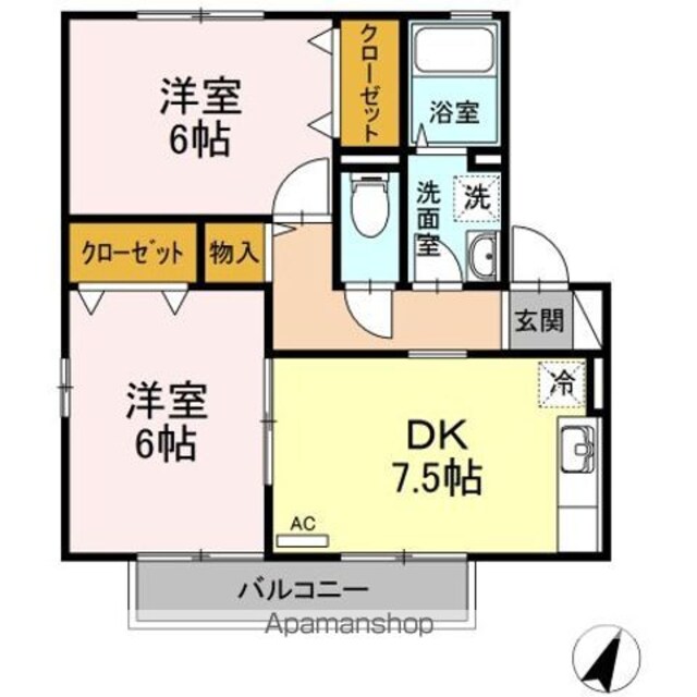 エレガンテ西阿知　Ｂ棟[2DK/48.79m2]の間取図