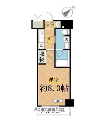 東京都八王子市明神町１丁目[1K/25.59m2]の間取図