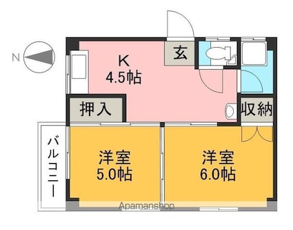 高知県高知市潮新町１丁目[2K/34.02m2]の間取図