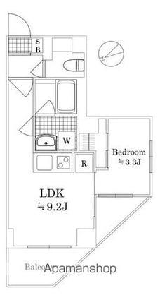 サットンアリビオ八王子[1LDK/32.96m2]の間取図