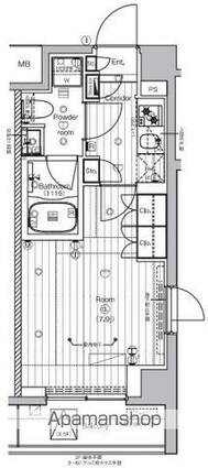 ＰＲＥＭＩＵＭ　ＣＵＢＥ　王子神谷[1K/25.62m2]の間取図