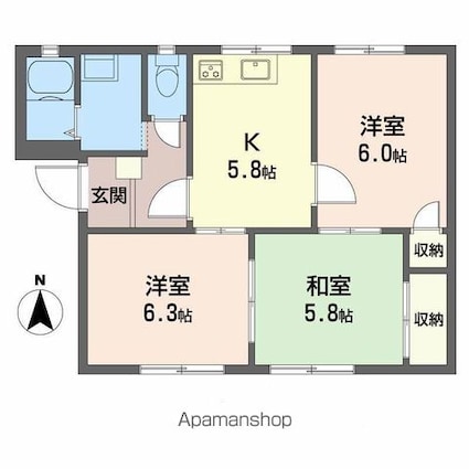 フレグランス関谷　Ａ棟[3K/51.92m2]の間取図