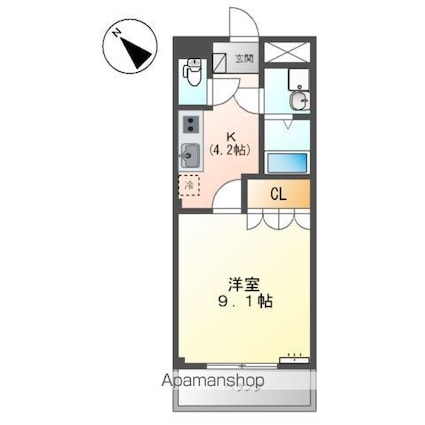 広島県福山市引野町３丁目[1K/30.96m2]の間取図