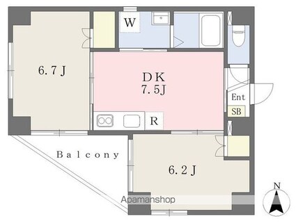 クレストコート[2DK/43.74m2]の間取図