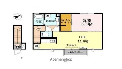 ヨキランタ玉堤[1LDK/46.65m2]の間取図