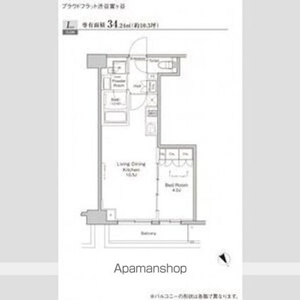 プラウドフラット渋谷富ヶ谷[1LDK/34.24m2]の間取図