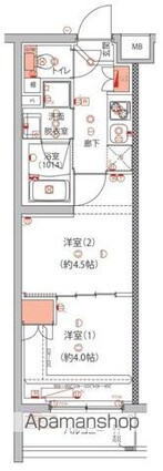 東京都中野区本町５丁目[2K/25.5m2]の間取図