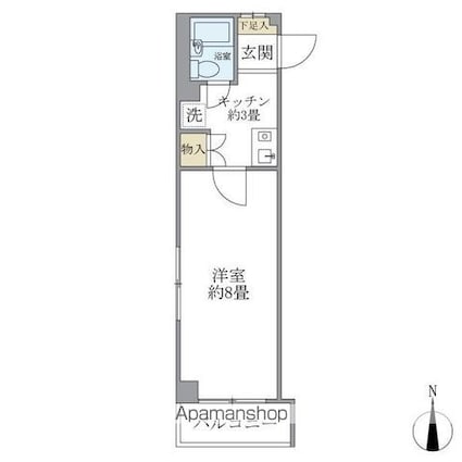 リシェス明大前[1K/22.25m2]の間取図