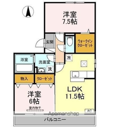 メルベーユ　Ａ棟[2LDK/61.32m2]の間取図