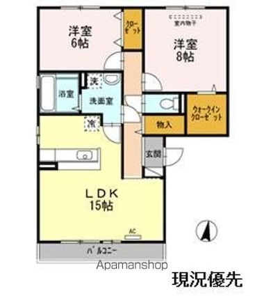ヴィラ・ラシュレ　Ａ棟[2LDK/70.62m2]の間取図